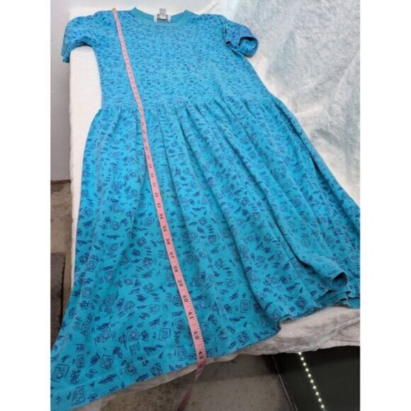 H.C. Ellicot womens sz small 1990s shirt dress whimsical print teal blue pink C4 - Picture 9 of 11